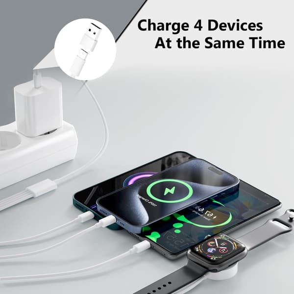 4-i-2-oplader til Apple Watch, multioplader Apple Watch og iPhone iWatch magnetisk oplader Apple Watch opladerkabel