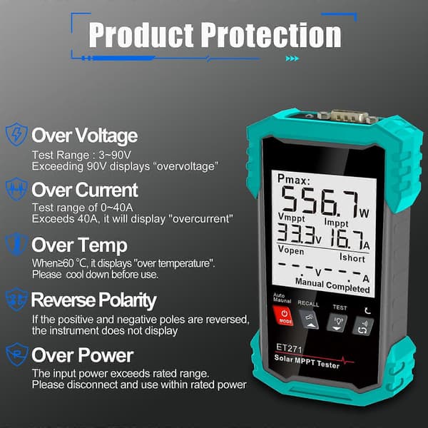 MPPT Effektivitetstester til Solcelleanlæg 1600W Strømmåling 1600W Solpanel Tester Flerfarvet Multicolor