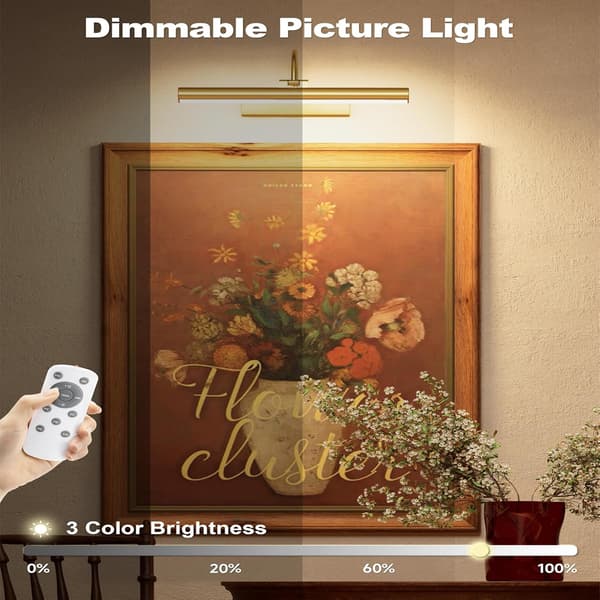 [RM]Rechargeable Picture Light with Remote Control, Dimmable and 3 Color Temperatures, Battery Operated Wall Lamp with Timer & Memory - Black Black_MGF Black