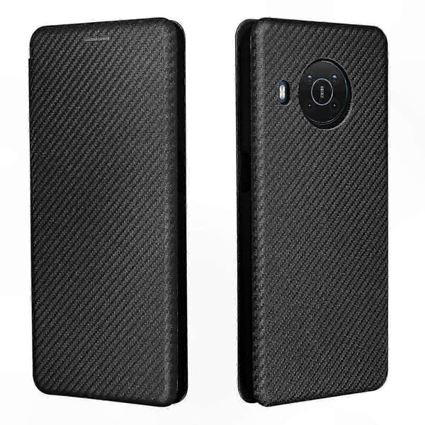 Vandret flip-etui med kulfibertekstur og kortplads til X10, TPU + PC + PU-lædermateriale Black