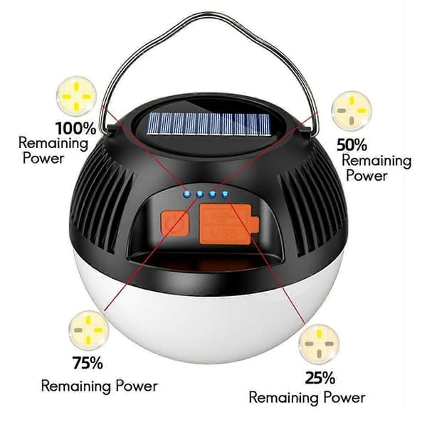 [RM]Solar Campinglampe USB Genopladelig LED Teltlys 3 Tilstande Bærbare Lanterner Nødlys Stærkt Lys til Udendørs Have B Black