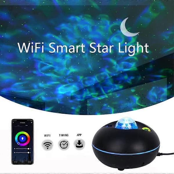 SC526 LED Stjerneklar Fjernkontroll Vannmønster Projeksjonslampe Graffiti Smart Stjernehimmel Lys Trådløst Nattlys Black