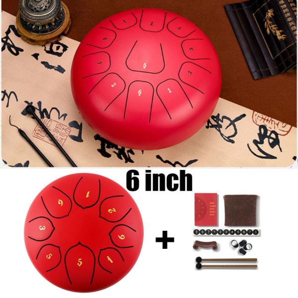 Tum Stål Tongue Drum C-Dur Handtrumma 8 Toner Röd