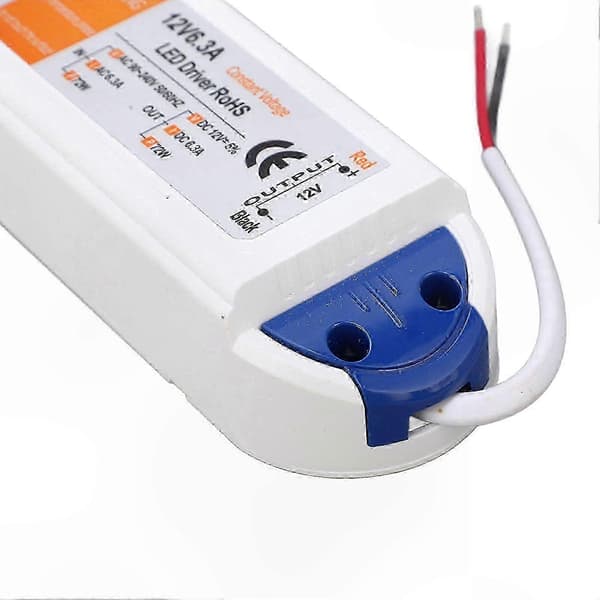 72W 12V DC 6.3A LED Driver Strømforsyningstransformer, AC 90-240V til LED-strips, pærer, industriel udendørsbelysning, computerprojekter