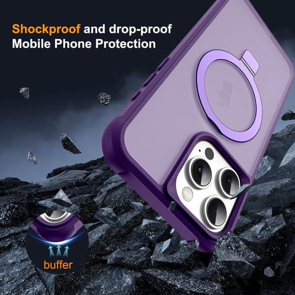 [RM]Compatible with iPhone 15 Pro Case with Invisible Magnetic O-Ring Stand Transparent Compatible with Mag-Safe Good Grip Feeling Purple