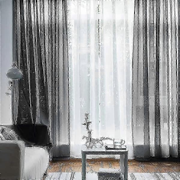 Voilegardiner med rysjer i linoptikk TransparentBlackSZshsy02 A-GB
