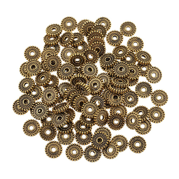100 Stycken Smycken Metall Legering Distanspärlor 10 Mm Antik Guld
