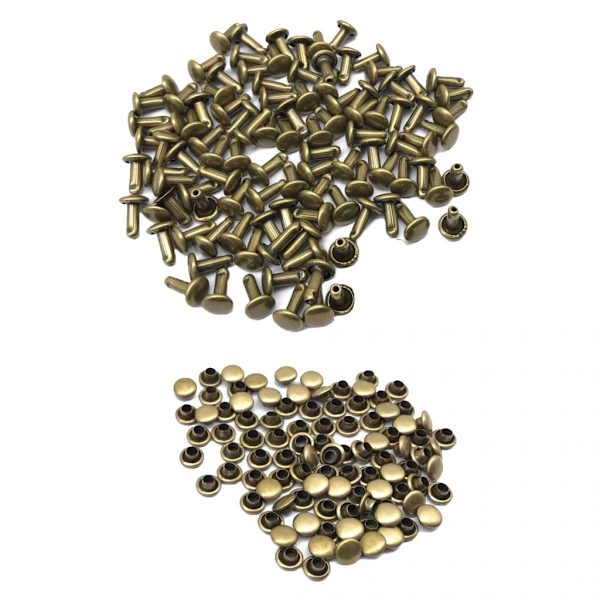 100 Set Dubbla Nitar Studs för Väskor Skor Läder 6x8mm Brons