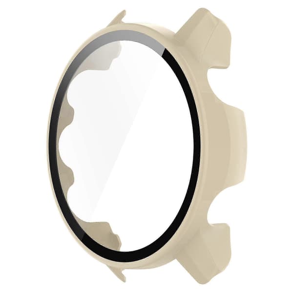 För Garmin Forerunner 955 Heltäckande Hårt PC-klockfodral med Skärmskydd i Härdat Glas Ivory White