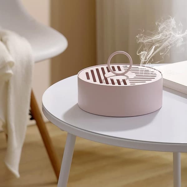 Mosquito coil metallic mosquito coil round holder container with lid, smoke coil burner (pink) Pink