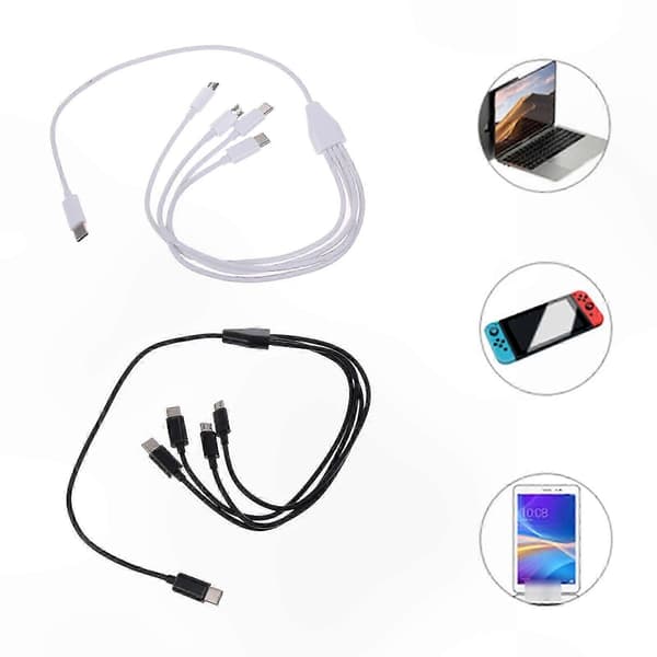 Hvid 4-i-1 USB C-opladerkabel med Micro USB-stik til telefon- og tablet-enheder White