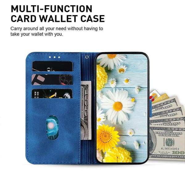 Fodral för Samsung Galaxy A26 5G med liljeblomstryck i läder och stativ Dark Blue