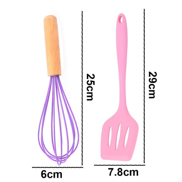 2-delars Mini Köksredskapsset - Silikon Köksredskap Med Trähandtag purple and pink
