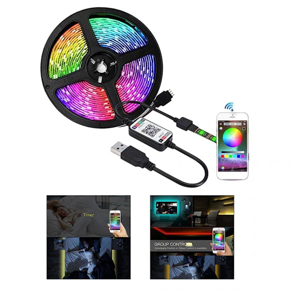 LED Strip Lights TV Bakgrundsbelysning 1/2/3/4/5M RGB USB Färgskiftande 5 Meter