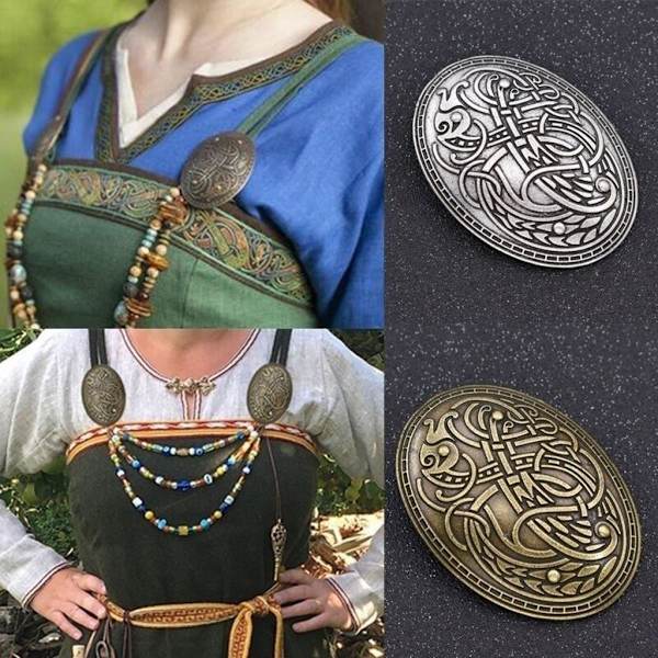 2 st Norska Medeltida Vikingasköld Symbol Brosch Oval Sjal Tröja Nål