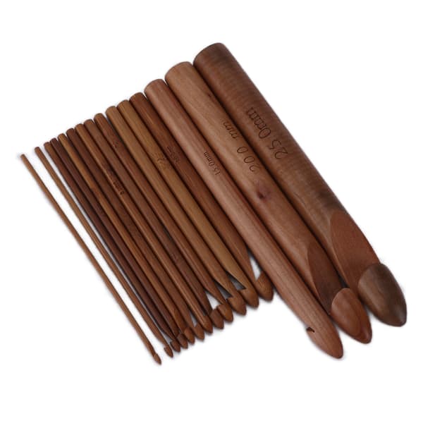 [RM]15 Pieces Crochet Hooks 20cm Carbonized Large Ergonomic Extra Thick Bamboo Crochet Hooks for Beginners Crocheters