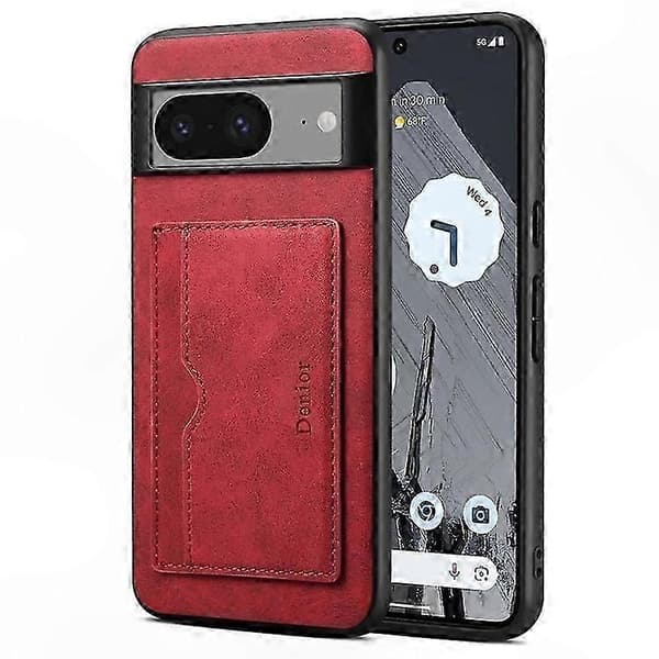 Retro læder TPU PC telefoncover med kortholder til Pixel 8 Red