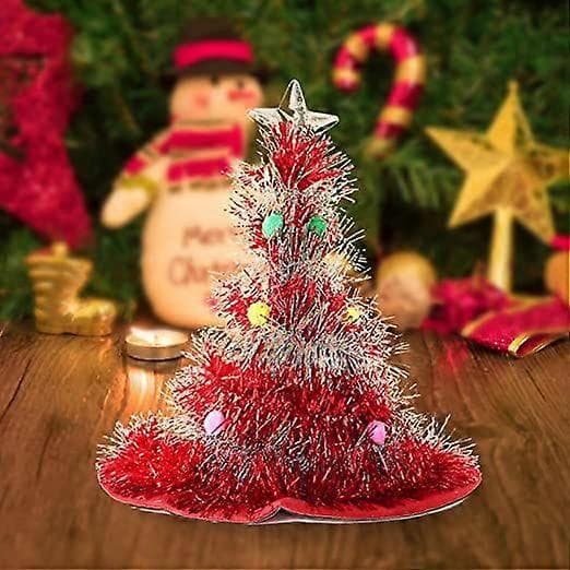 Juleglimmerhat med LED-lys Juletræsformede farverige pomponer Ferietema Hat