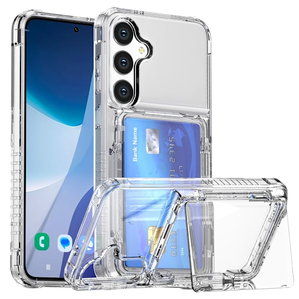 Suojakotelo korttitaskulla ja jalustalla Samsung Galaxy S25 Läpinäkyvä