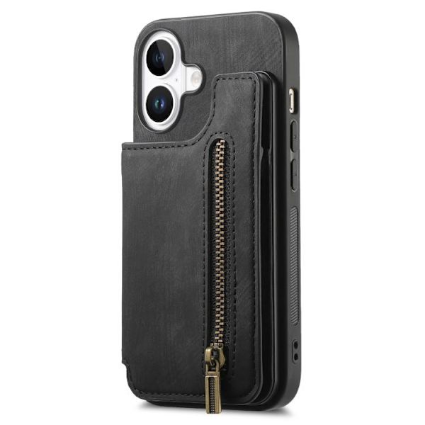 [RM]iPhone 17 Retro Leather Zipper Case Svart