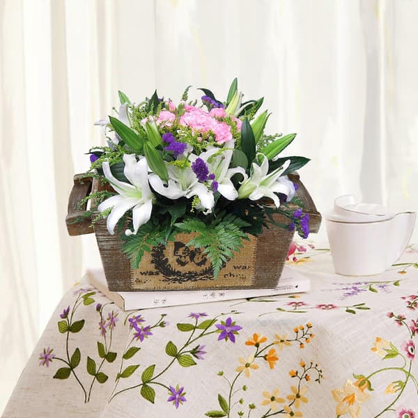 Blomsterhink i trä, skrivbordsblomsterarrangemangshink för hemmabruk 2 st