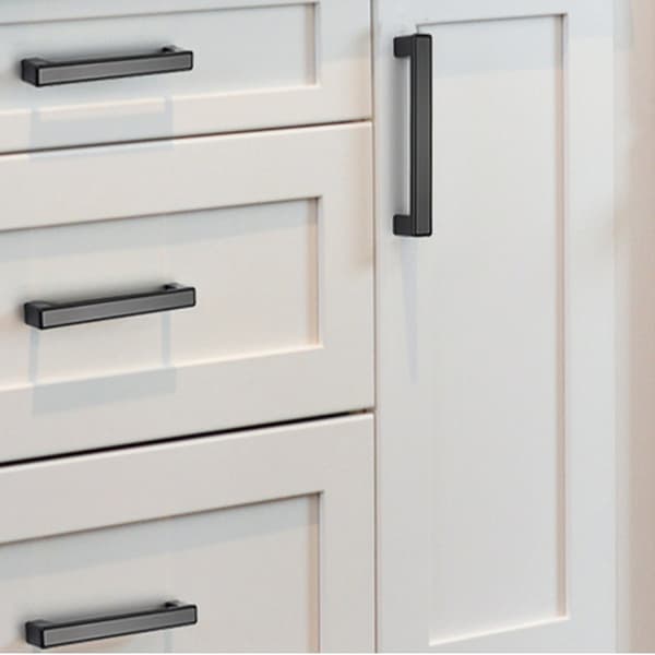 [RM]Square Drawer Pulls for Kitchen Cabinet Doors, Rust and Stain Resistant Matte Black Cabinet Hardware, Easy-to-Install Low Profile Handles for Home