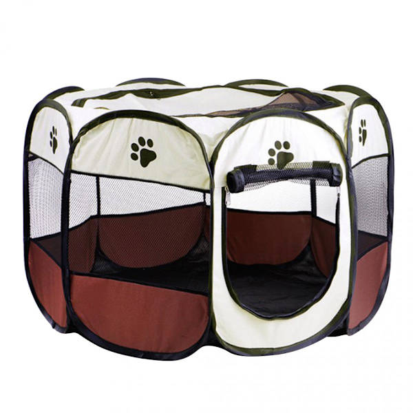 Vikbar Djurhage Portabel 8-Panelers Kennel Staket Tält Brun_S