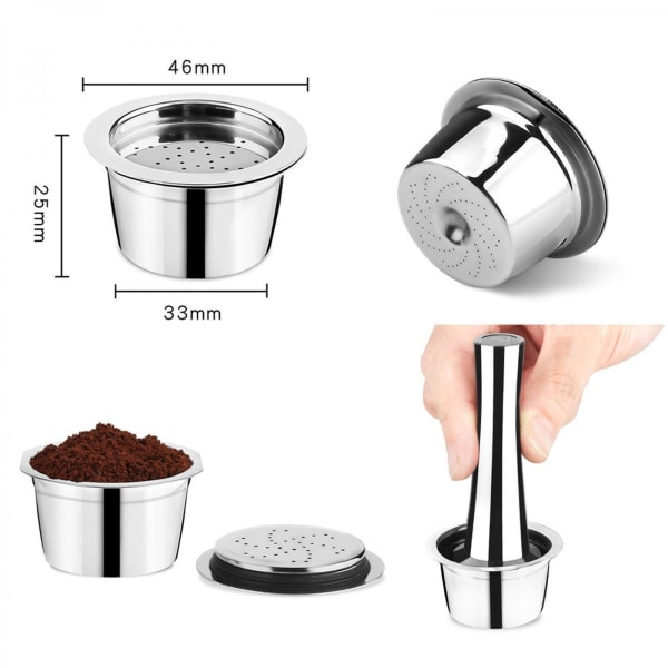 Påfyllningsbara kaffekapslar i rostfritt stål med återanvändbart filter, för ALDI Expressi K-avgift, med pod med skopamper