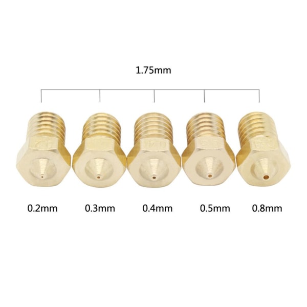 10 stycken mässing extruder munstycke för 1.75mm 0.2mm 3D-skrivare m6 gänga
