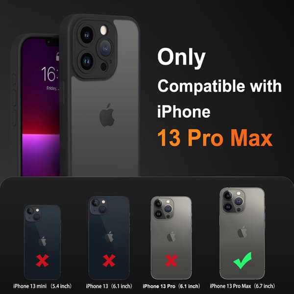 iPhone 13 Pro Max Cover med Fuld Kamerabeskyttelse og Anti-Fingeraftryk Mat Bagside 6,7 tommer - Sort