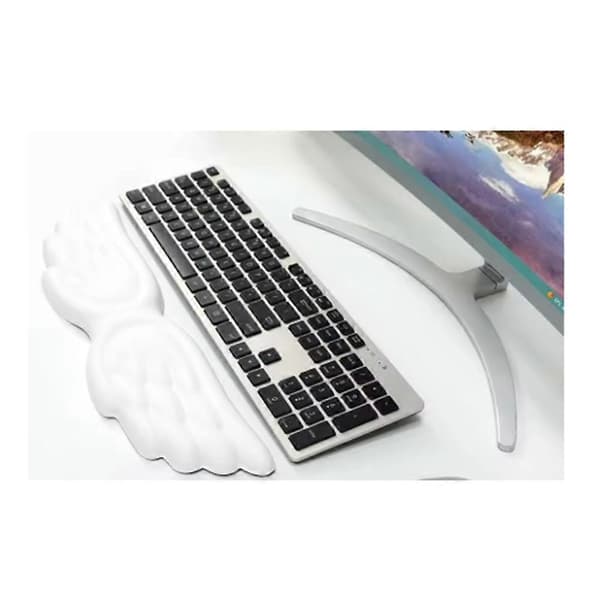 Tastatur håndledsstøtte englevinge memory foam musemåtte sæt håndledsstøtte ergonomisk skridsikker til computer bærbar nem at skrive White