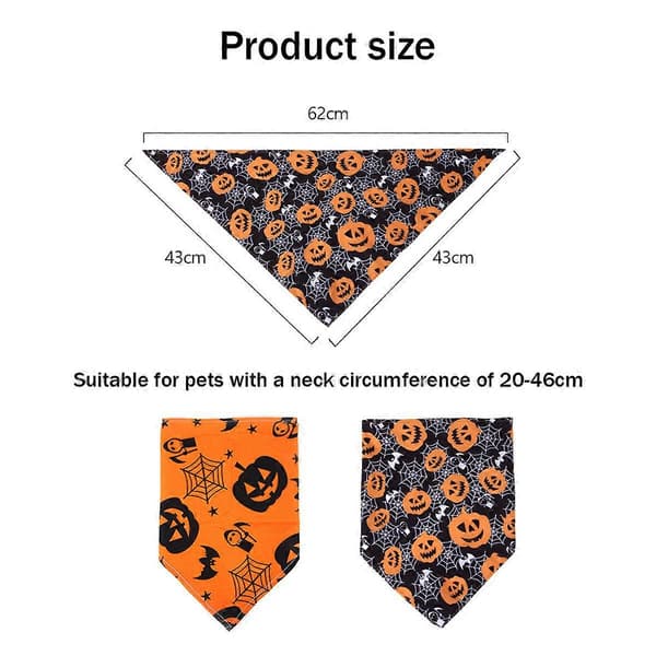Halloween Dog Bandanas with Reversible Design, Durable and Machine Washable Bibs for All Breeds