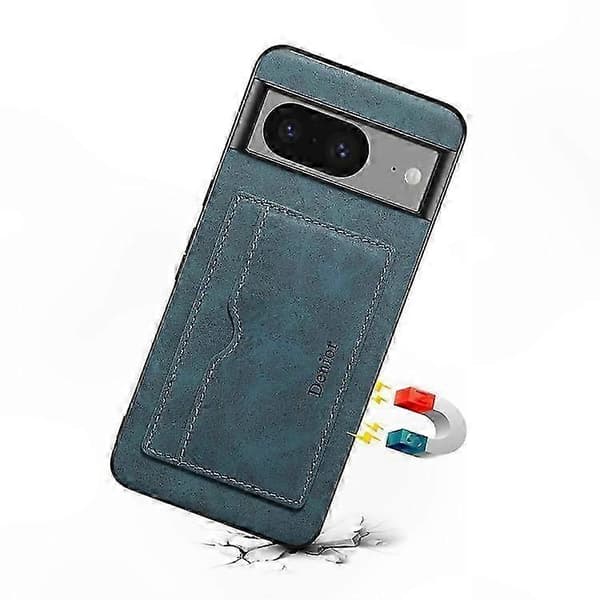 Retro læder TPU PC telefoncover med kortholder til Pixel 8 Blue