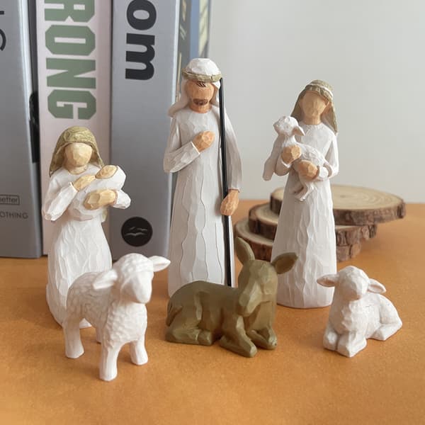 [RM]10 Dele Willow Tree Julekrybbefigurer Håndmalede Dekorative Julegaver Julepynt Ornamenter