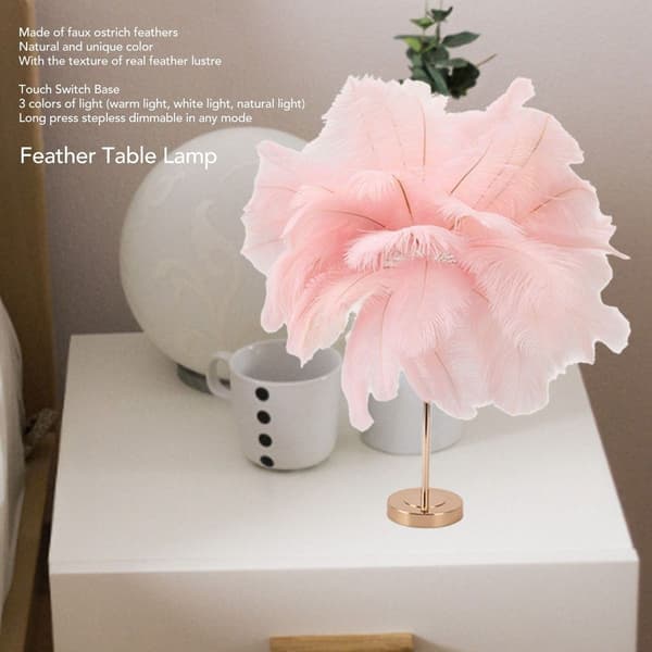 [RM]Romantic USB Powered Feather Table Lamp, 3-Color, Dimmable KLB