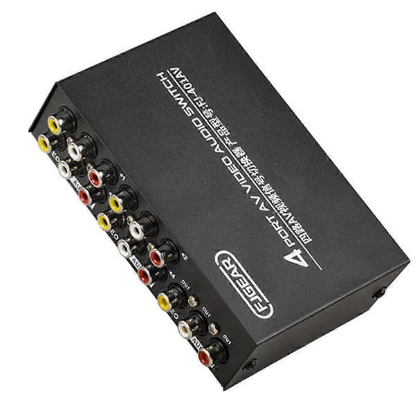 FJGEAR AV Switcher 4 ind 1 ud Av RCA Hovedgrænseflade Audio og Video Switcher Multifunktionel 4-vejs AV Switcher Black
