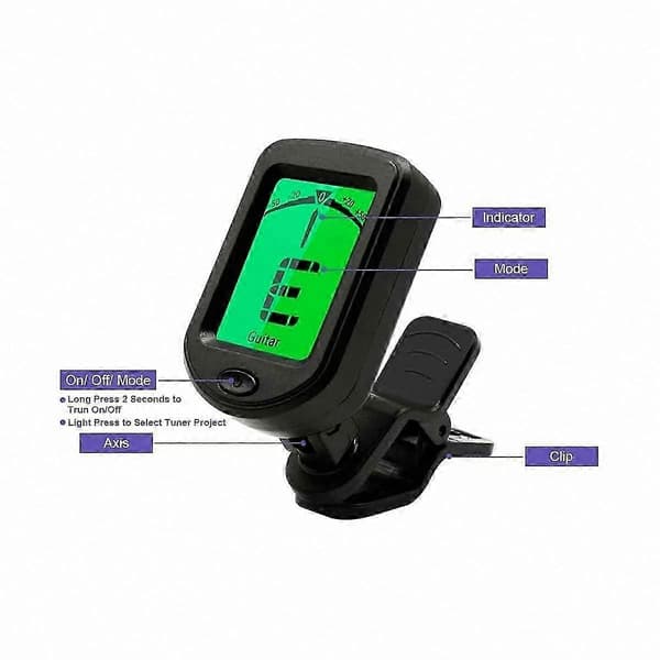 Clip-on instrumentstemmer til guitar, ukulele, violin, bas og kromatisk brug Black
