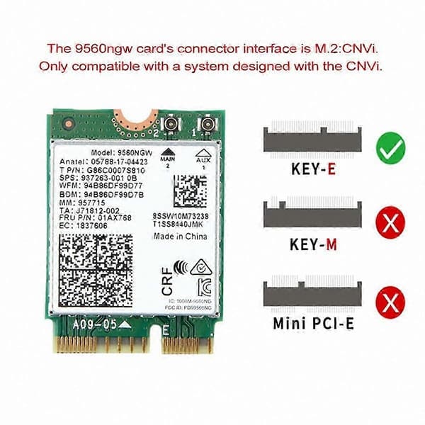 Intel 9560NGW WiFi-kort 1730 Mbps Bluetooth 5.0 Desktop Kit