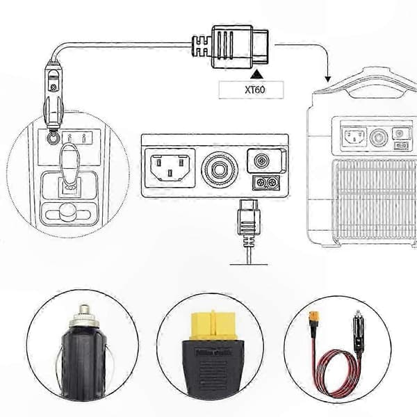 12V til 24V Bilopladerkabel Kompatibelt med XT60-stik til Bærbare Power Stations og Enheder