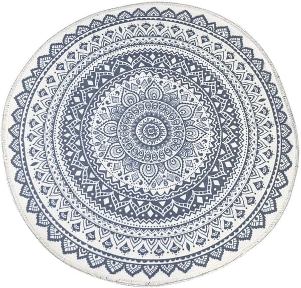[RM]Child-Friendly Easy-Care Polyester Fiber Rug with Blue Moroccan Pattern for Living Room