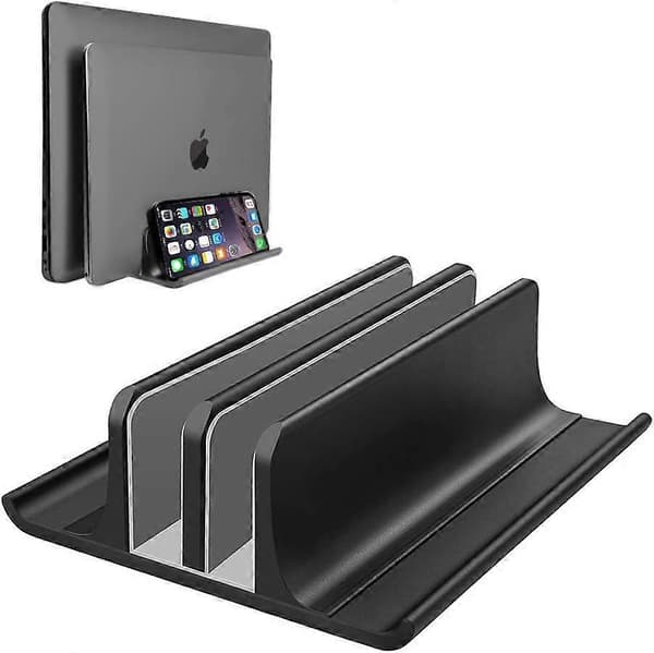 2-spaltet lodret aluminiumsstativ til bærbar computer - Sort til alle MacBooks/Chromebook/Surface/Dell/iPad op til 17,3 tommer