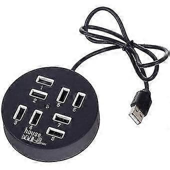 8-ports boks Multi-dataoverføring USB 2.0 Hub Rund Multi-port fordeleradapter (svart)