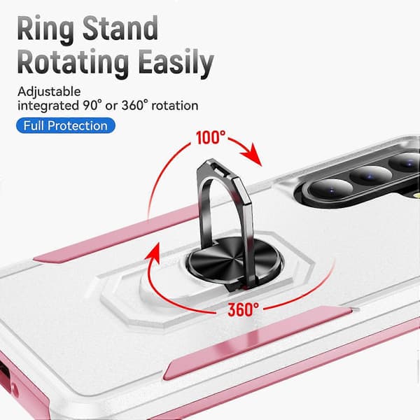 Fodral för Samsung Galaxy A36 5G Militärklassat med ringstativ PC+TPU-telefonskal Multicolor White+Pink