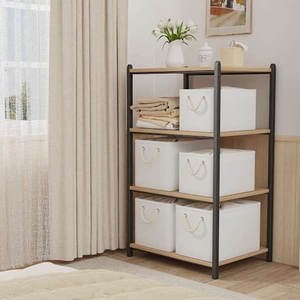 [RM]Foldable Storage Baskets, Fabric, Boxes for Shelves, with Drawstring and 2 Handles, for Clothes, White, 40x30x26cm