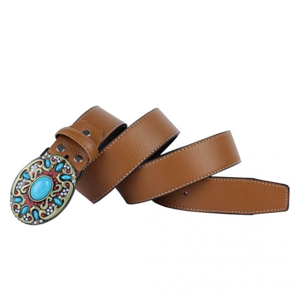 2 st Herrbälte PU Läder Western Cowboy Vintage Delikat Sten Spänne