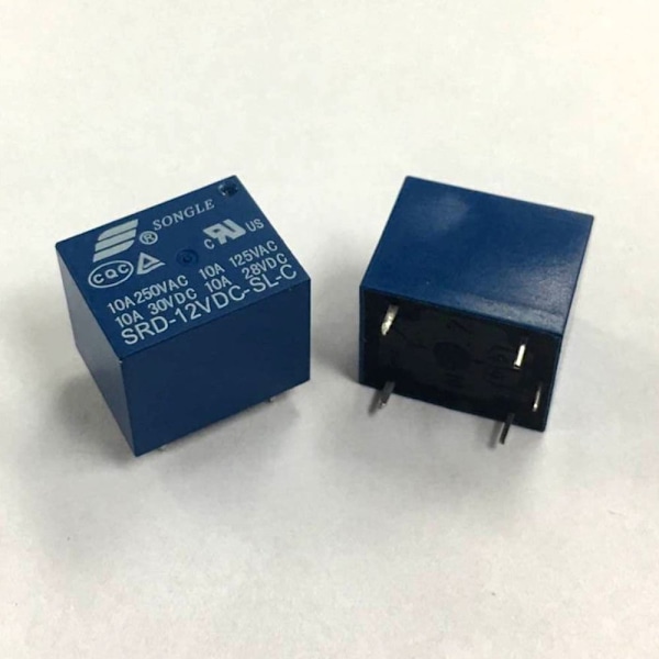 10st mini effektrelä 12V 10A SPDT 5 stift PCB SRD-12VDC-SL-C