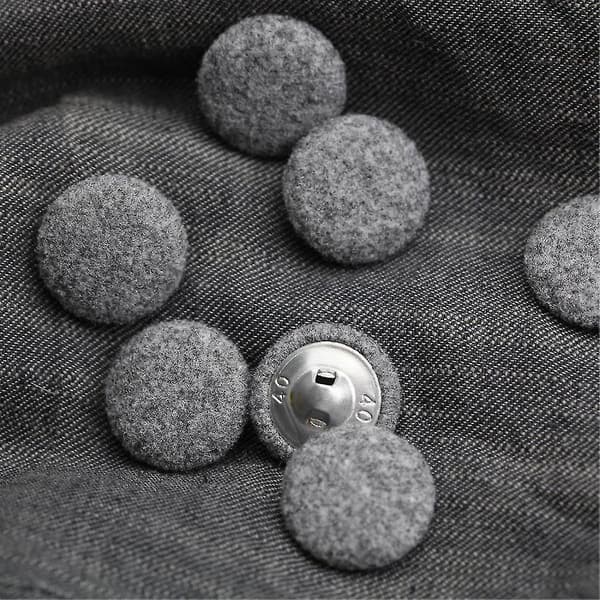 10 stk. stofftrukne knapper med metallknapper til dresser, kjoler, bluser, gensere, stoffknapper, grå 25 mm