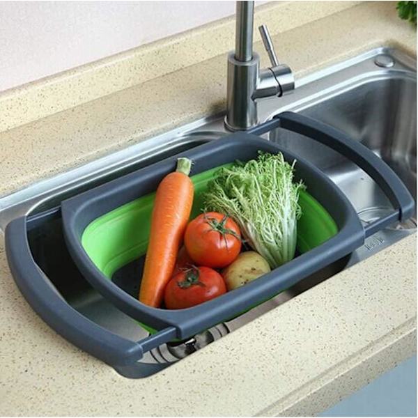 [RM]3,8L Foldable Colander with Extendable Handles, Space-Saving, Quick Draining for Kitchen Work, Suitable for Most Sink Sizes, Green