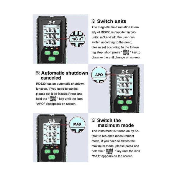 [RM]3-in-1 Electromagnetic Field Radiation Detector Tester EMF Meter Multifunctional Portable Radio Frequency