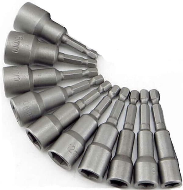 10 x magnetisk pipe for skrutrekker, bitadapter, firkantet sekskantchuck 6-19mm 1/4 muttertrekkerbor